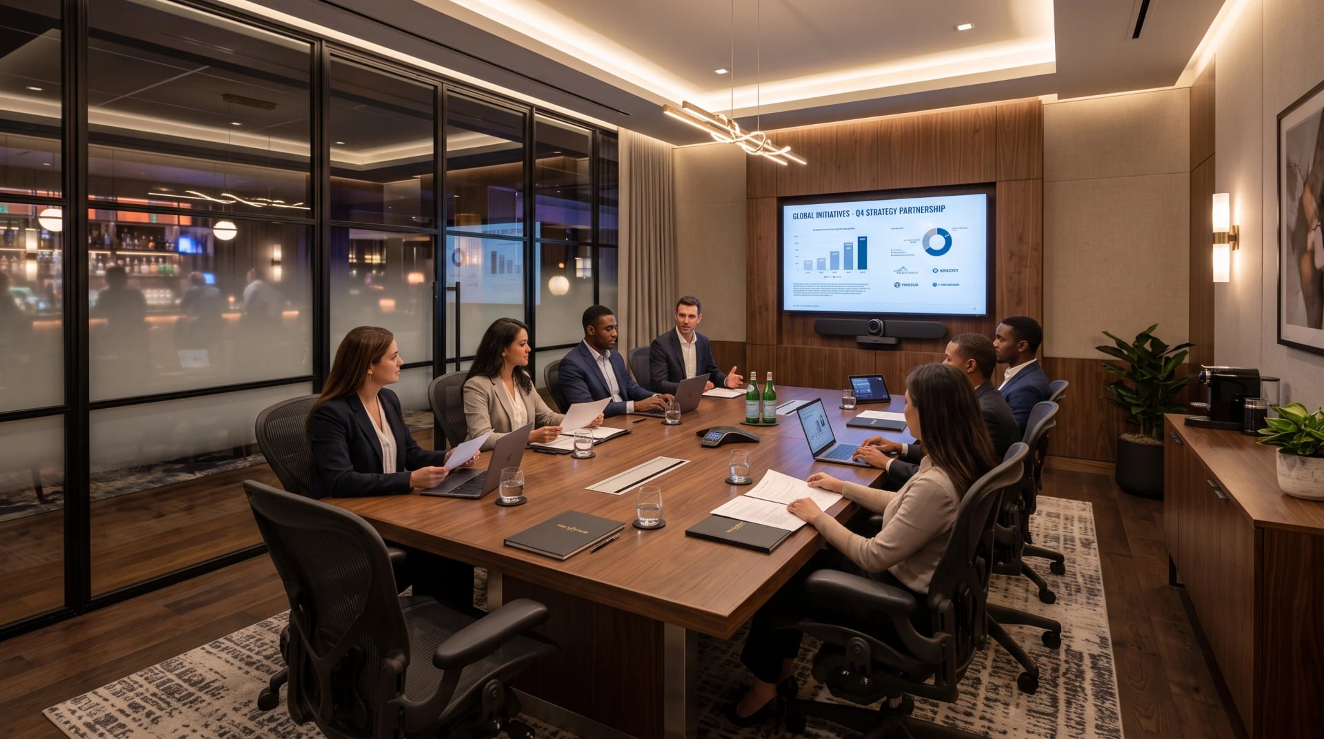 A professional meeting in a private conference room