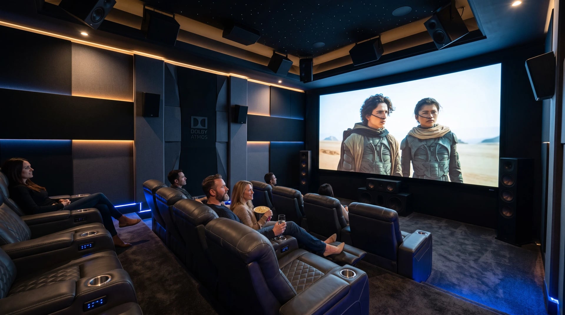Guests watching a film in a private premium cinema